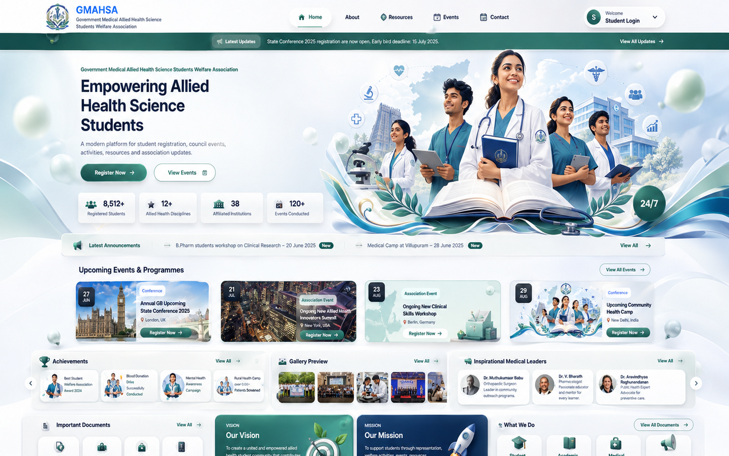 GMAHSA student membership and administration platform homepage
